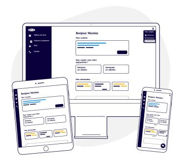 maquette vectoriel d'un espace client sur 3 appareils : ordinateur, tablette et smartphone