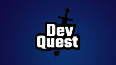 fond bleu avec logo du Devquest de Niort