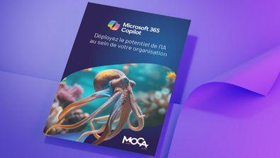 Livre numérique avec une illustration d'un pieuvre en analogie avec le déploiement de Microsoft 365 Copilot