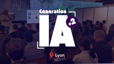 Logo de l'événement Génération IA avec pour image de fond une prise de parole